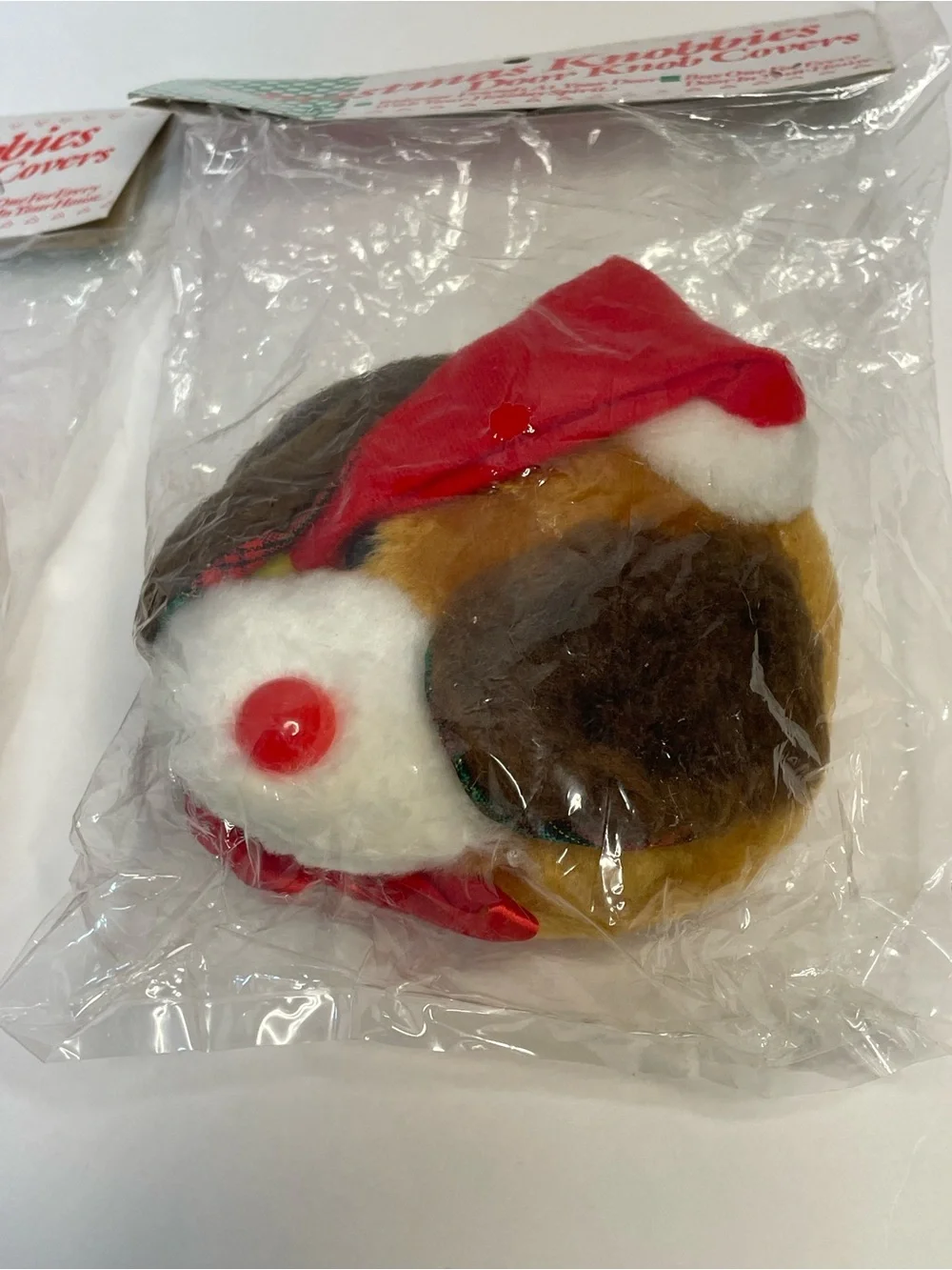 Vintage Christmas Panda Bear & Dog Door Knob Covers Plush Holiday NWT Set Of 2